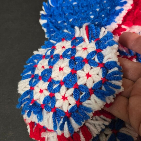 Set (8) VTG Handmade Red White Blue Crochet Coaster Trivet 5" Patriotic Hot Pads - Picture 5 of 8
